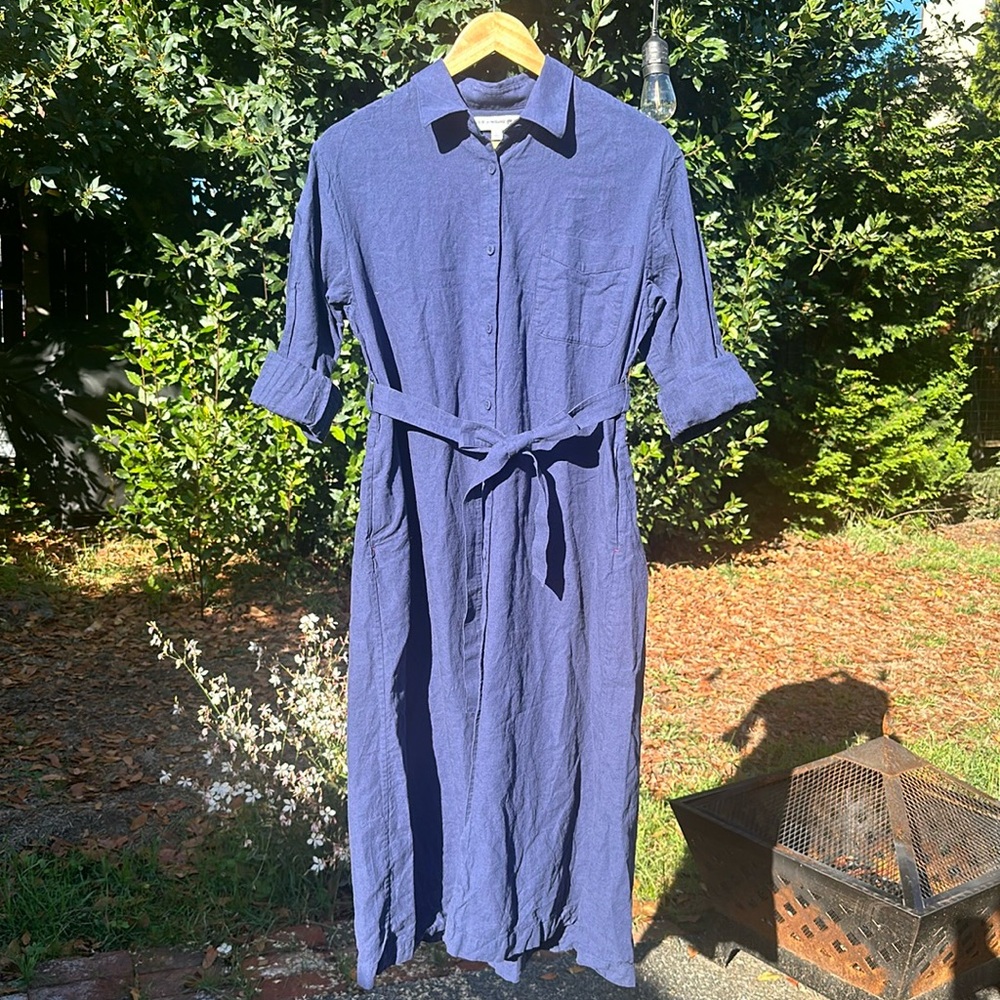 Uniqlo Ines De La Fressange Navy Linen Button Up Dress